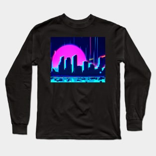 Synthwave city skyline Long Sleeve T-Shirt